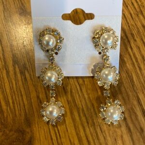 Luxurious Gold and White Dangle Earrings with Pearl Accents